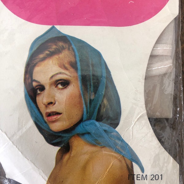 Vintage Nylon Chiffon Hair Scarf, 1960s Breeze Bonnet Tie Triangle Scarf in Off-White, New in Package NIP