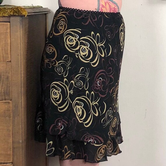 Vintage Slip Skirt, y2k Brown Abstract Flower Pri… - image 6