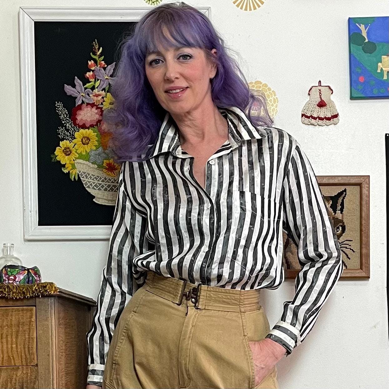 White Collar Grey Stripe Blouse - Etsy
