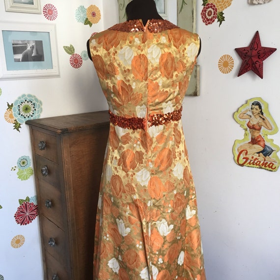 Vintage Brocade Hostess Gown, 1960s Metallic Oran… - image 6