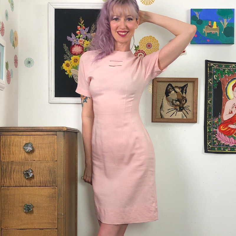 Vintage Sheath Dress With Rhinestone