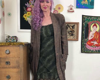 Vintage Oversized Blazer, 1980s Long Slouchy Trench Style Jacket, Sz M