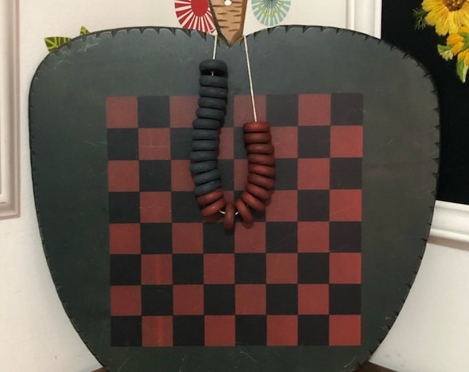 Vintage Country Style Checkerboard Decor, Apple Shaped Checkers Board ...