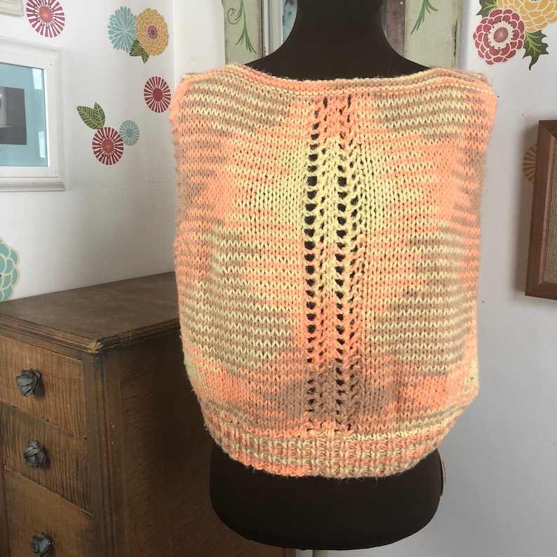 Sleeveless Knitted Tank Top Boho Style Shirt Or Sweater Orange Cream Sweater Vest