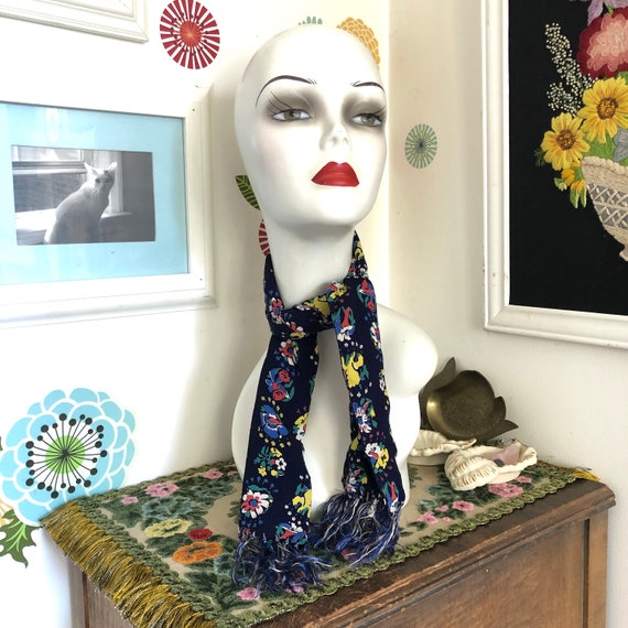 Vintage Floral Rayon Scarf, Short Neck Scarf with… - image 8