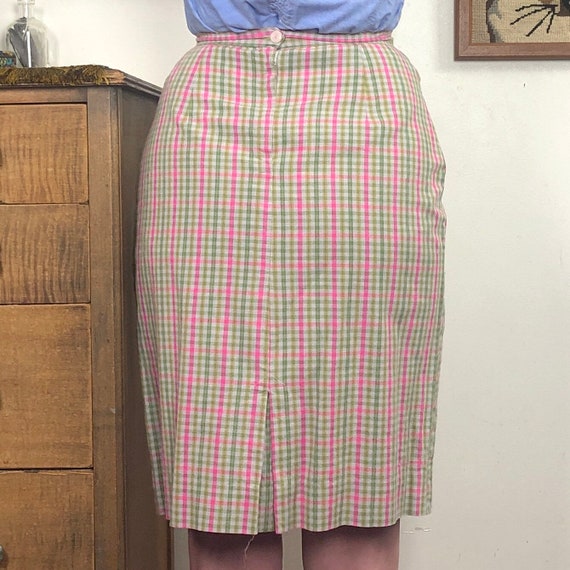 Vintage Pastel Plaid Skirt, 1950s Pencil Skirt in… - image 7