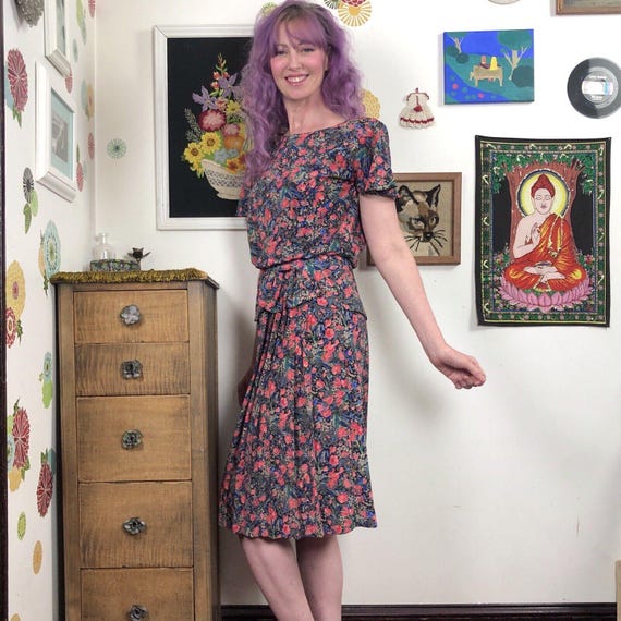 Vintage Secretary Dress, 1980s Floral Peplum Dress by John Robert Sz M View 4
