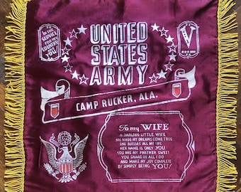 Vintage 40s Souvenir Silk Fringed Pillow Covers / Vintage 40s Silk