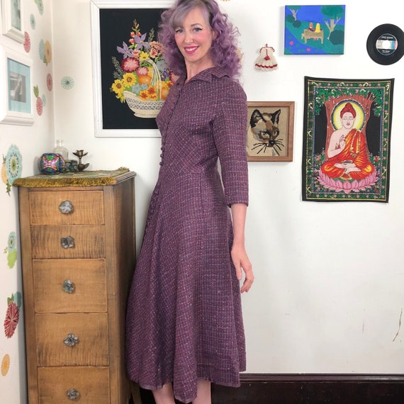 Vintage Purple Tweed Day Dress, 1960s David Cryst… - image 4