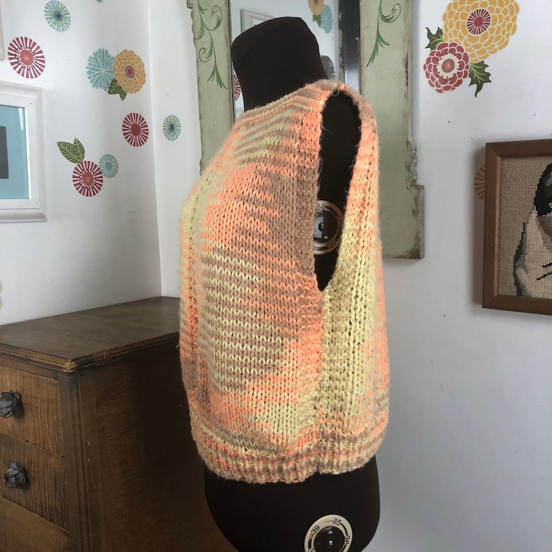 Sleeveless Knitted Tank Top Boho Style Shirt Or Sweater Orange Cream Sweater Vest