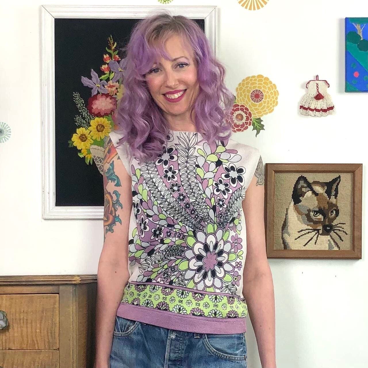 lavender retro pleasant floral printed top