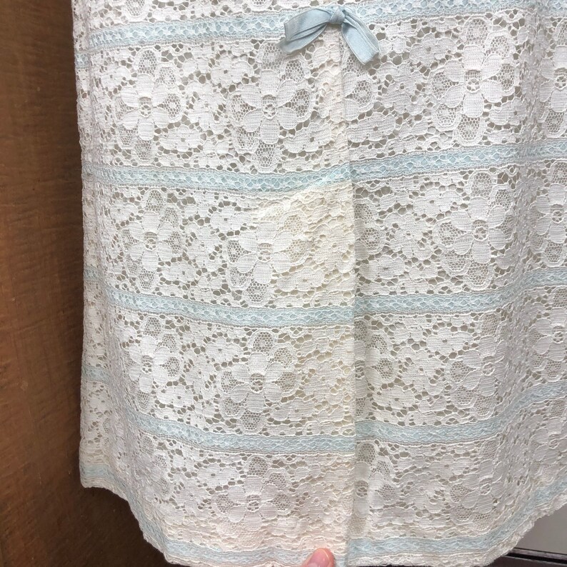 Jonathan Logan Dress Vintage White Eyelet Lace with Baby Blue Ribbon Accents 1960s Dress Size Small