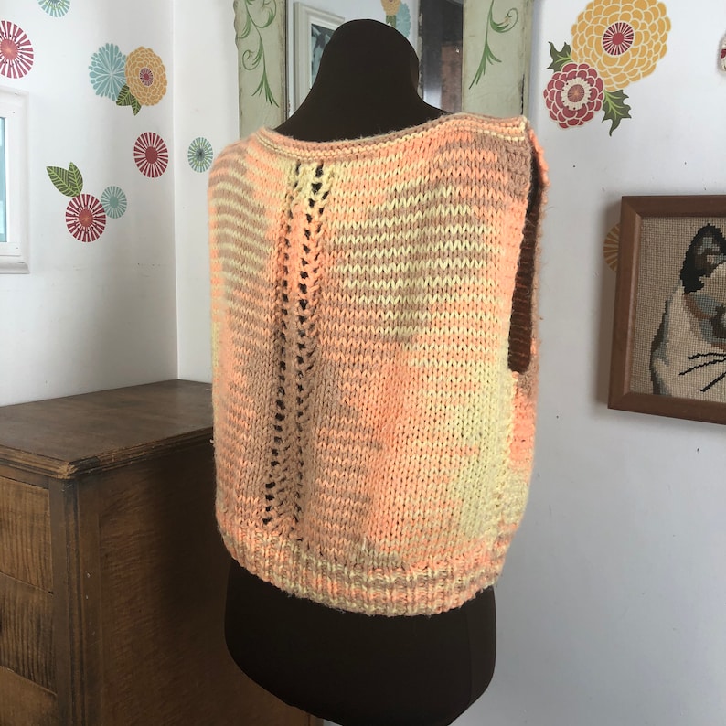 Sleeveless Knitted Tank Top Boho Style Shirt Or Sweater Orange Cream Sweater Vest