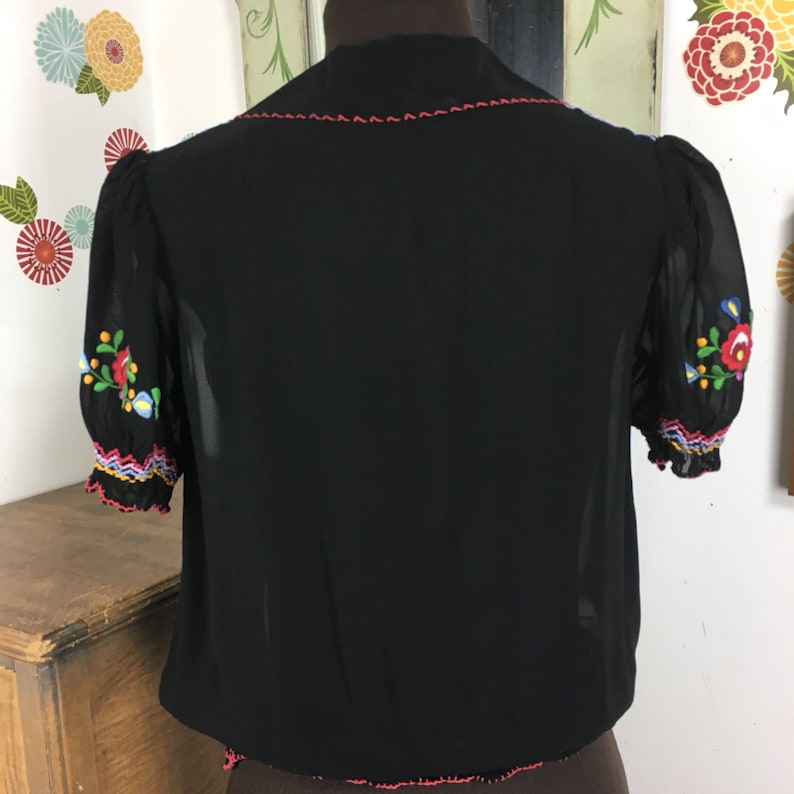 Sheer Black Peasant Blouse Embroidered Rayon Top Ethnic Etsy