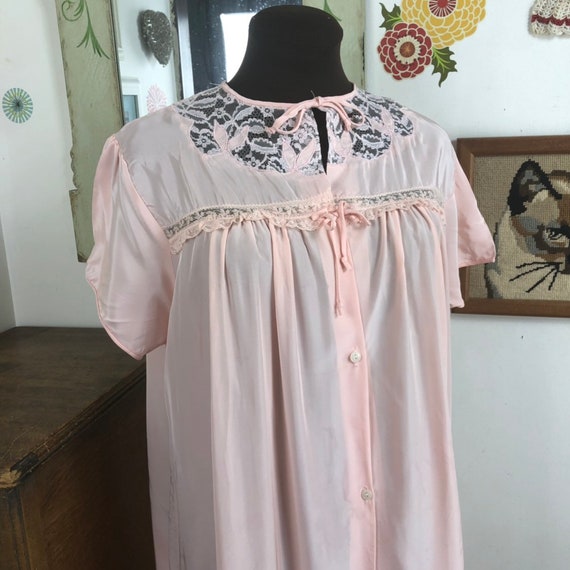 Vintage Rayon Nightgown, 1940s Blush Pink Nightie wit… - Gem