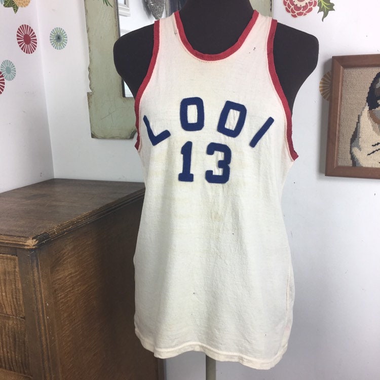 Vintage Basketball Jersey 1930s Wool Tank Top Sport Shirt Lodi 13 Red White  Blue -  Israel