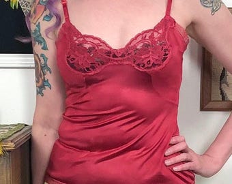 Vintage Dark Coral Camisole Top, 1970s Hand Dyed Lingerie Cami, Sz XS