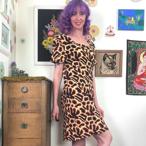 Vintage Leopard Print Shift Dress, 1980s Hand Mad… - image 2