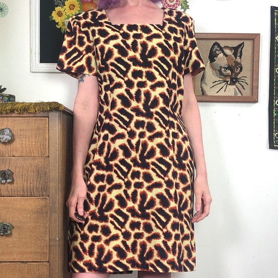 Vintage Leopard Print Shift Dress, 1980s Hand Mad… - image 7