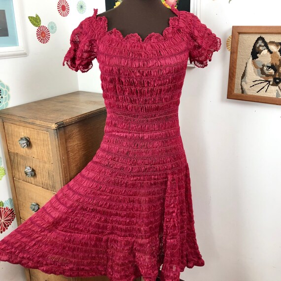 Vintage Crochet Ribbon Dress, 1950s Day Dress, Bur