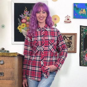 Vintage Cotton Flannel Shirt with Quilted Lining, 1970s Lumberjack Shacket Size M