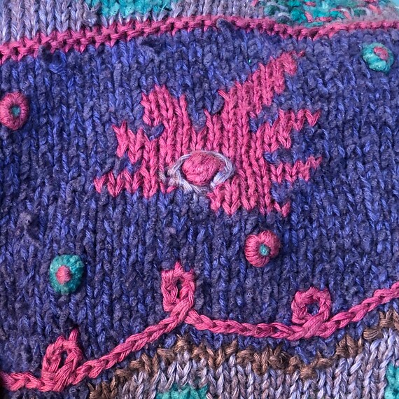 Vintage Cottagecore Sweater, 1990s Hand Knit Flor… - image 10