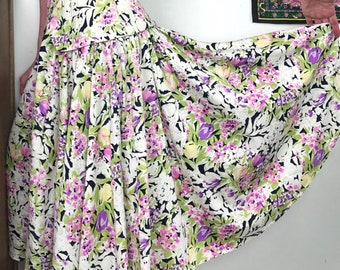 Vintage Floral Prairie Skirt, 1970s Festival Style Pink Purple