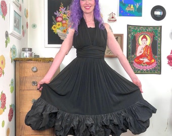 Vintage Black Halter Style Cocktail Dress by Emma Domb, Fit and Flare with Bubble Hem Size S