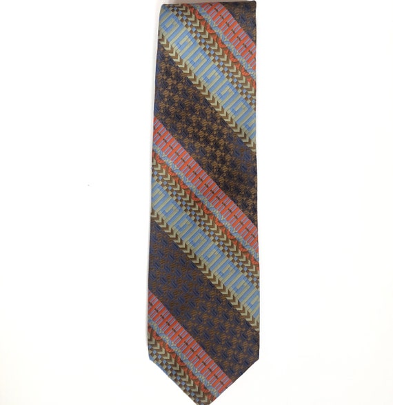 Vintage Wide Striped Tie, 1970's Orange & Brown S… - image 1