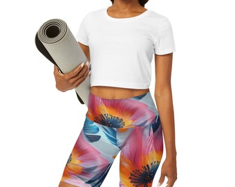 Bunte abstrakte bedruckte hoch taillierte Yoga-Shorts|Minimal bedruckte Turnshorts|Bohio-Hippi-Shorts|Radsport-Shorts|Aktive Kleidung