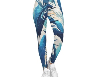 Abstract printed blue athletic wear|Yoga pants|Active wear leggings|Colorful active wear