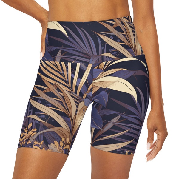 Abstract printed high waisted shorts for yoga