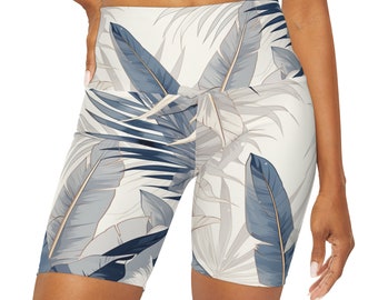 Floral abstrakt gedruckte Yoga-Shorts mit hoher Taille|Minimal bedruckte Gym-Shorts|Bohio Hippi Shorts|Radsport-Shorts|Acryl