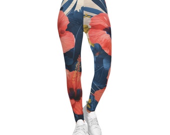 Leggings de sport à fleurs|Vêtements de sport| Vêtements de sport colorés | Leggings femme|Leggings bleus, leggings de yoga taille haute|Leggings de sport