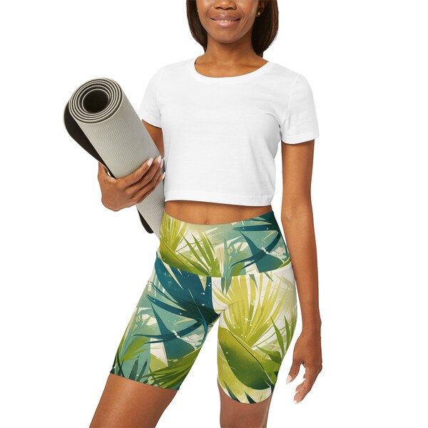 Botanical print high waisted yoga  shorts|High Waisted Yoga Shorts|Floral printed gym shorts