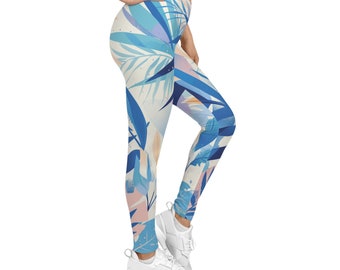 Blue leggings|Botanical Print Leggings|Yoga Pants Cloud Print Leggings for Women- Original Watercolor Print Yoga Pants