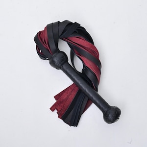 Genuine Cowhide Leather Flogger |Handmade Black And Red Color Flogger|  25 Tails Leather Braided Handle Heavy Duty  Whip
