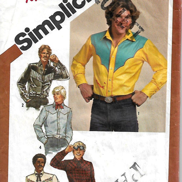 Simplicity 9886 Men's Western Shirts, Scarf and Tie - Size 42 - 1980 Sewing Pattern UNCUT