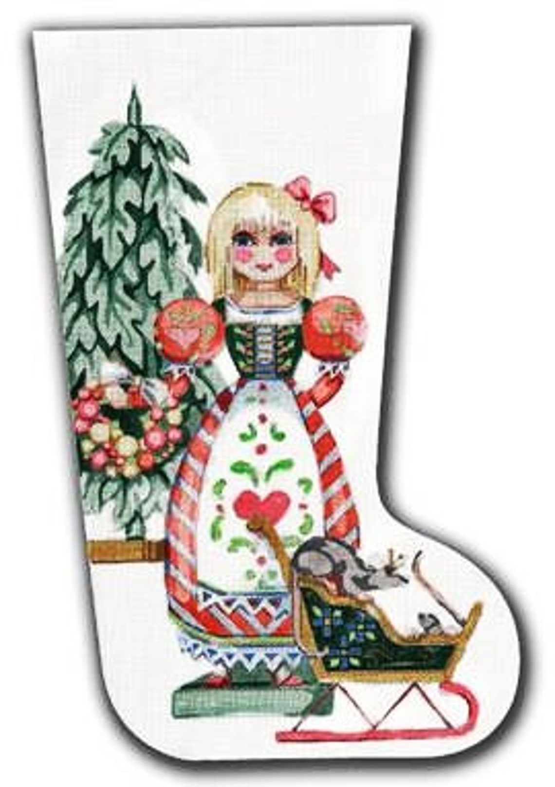 Peasant Girl Christmas Stocking Needlepoint Canvas Edie and Etsy