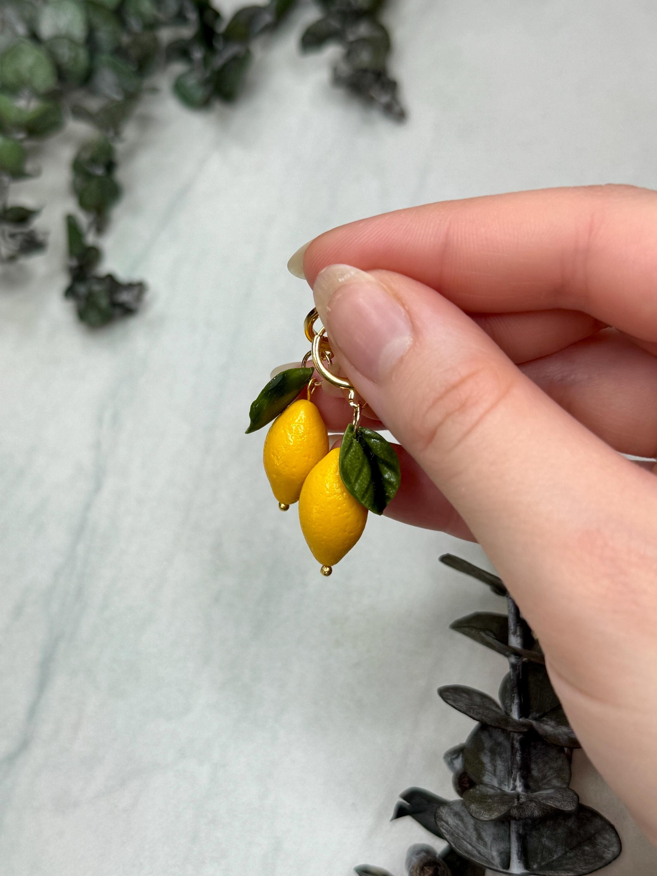 Lemon Earrings: Handmade, Polymer Clay, 24k Gold Plated Hooks