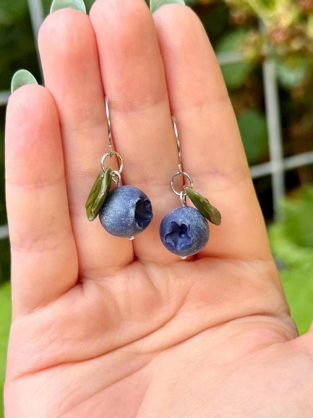 Handmade Blueberry Earrings: 24k Gold or Silver Plated, Polymer Clay
