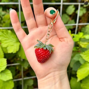 Strawberry Keychain / Bag Charm | Fruit Earrings | Polymer Clay Charm | Handmade | 14K Gold or Rhodium (Silver) Plated
