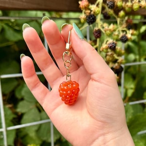 Salmonberry Keychain / Bag Charm | Fruit Earrings | Polymer Clay Charm | Handmade | 14K Gold or Rhodium (Silver) Plated