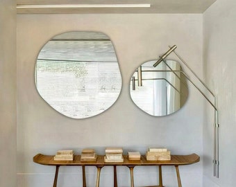 Asymmetrical Circle Mirror Bathroom Irregular Round Wall Mirror Shaped Large Mirror Decorative Curved Mirror Small Console Mirror