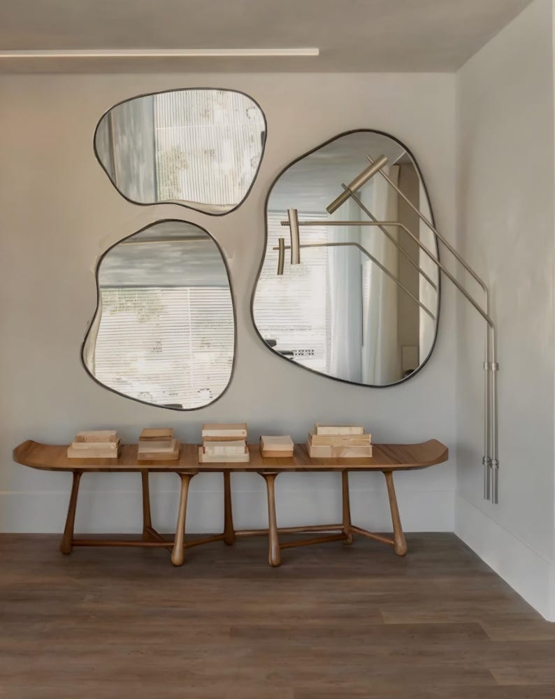 Black Framed Set of 3 Asymmetrical Wall Mirror Large Irregular Mirror ...