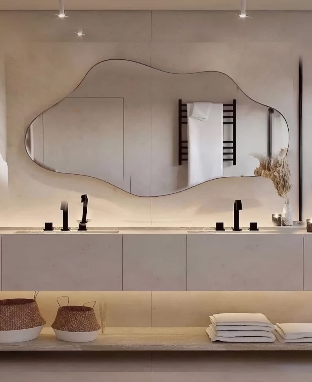 Horizontal Shaped Bathroom Mirror Asymmetrical Console Wall Mirror