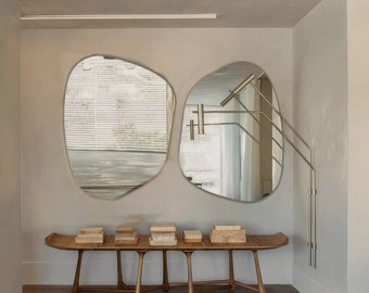 Satz asymmetrischer Spiegel für Badezimmer, unregelmäßiger Wandspiegel, großer Spiegel, dekorativer gebogener Spiegel, kleiner Konsolenspiegel