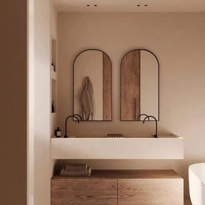 Arched Bathroom Mirror Set: Black & Gold Framed Wall Decor