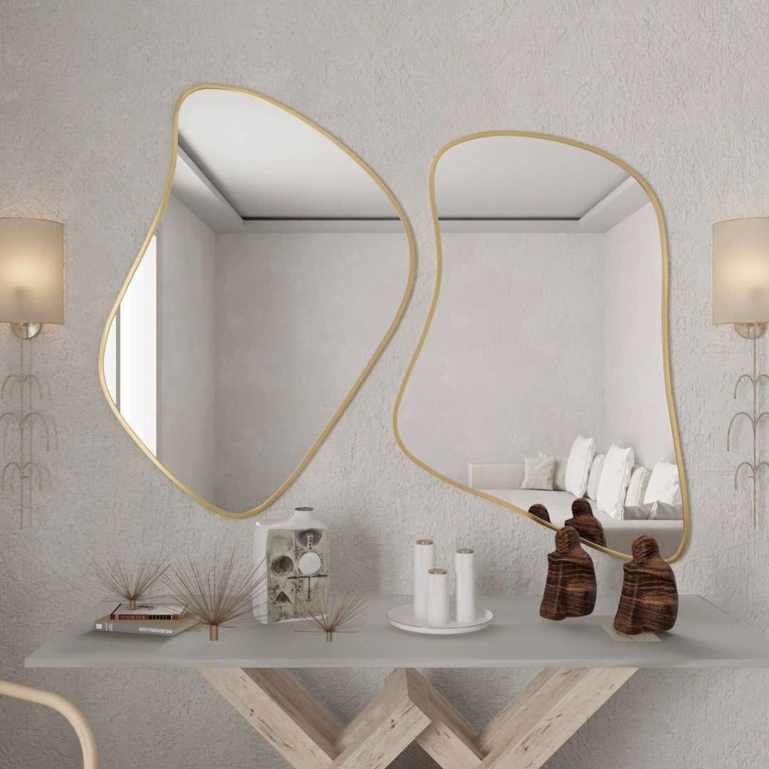 Gold Framed Asymmetrical Mirror Bathroom Black Wall Mirror Shaped Large ...