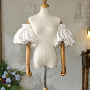 White Satin Puff Wedding Sleeves, Detachable Wedding Dress Sleeves, Short Bridal Pop Sleeves, Custom Any Colors